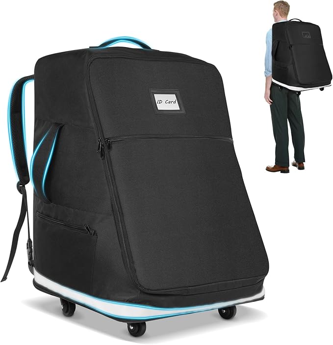 Extendable Height Car Seat Travel Bag with Wheels, Padded Carseat Travel Bag for Airplane, Baby Infant Booster Seat Bags for Air Travel