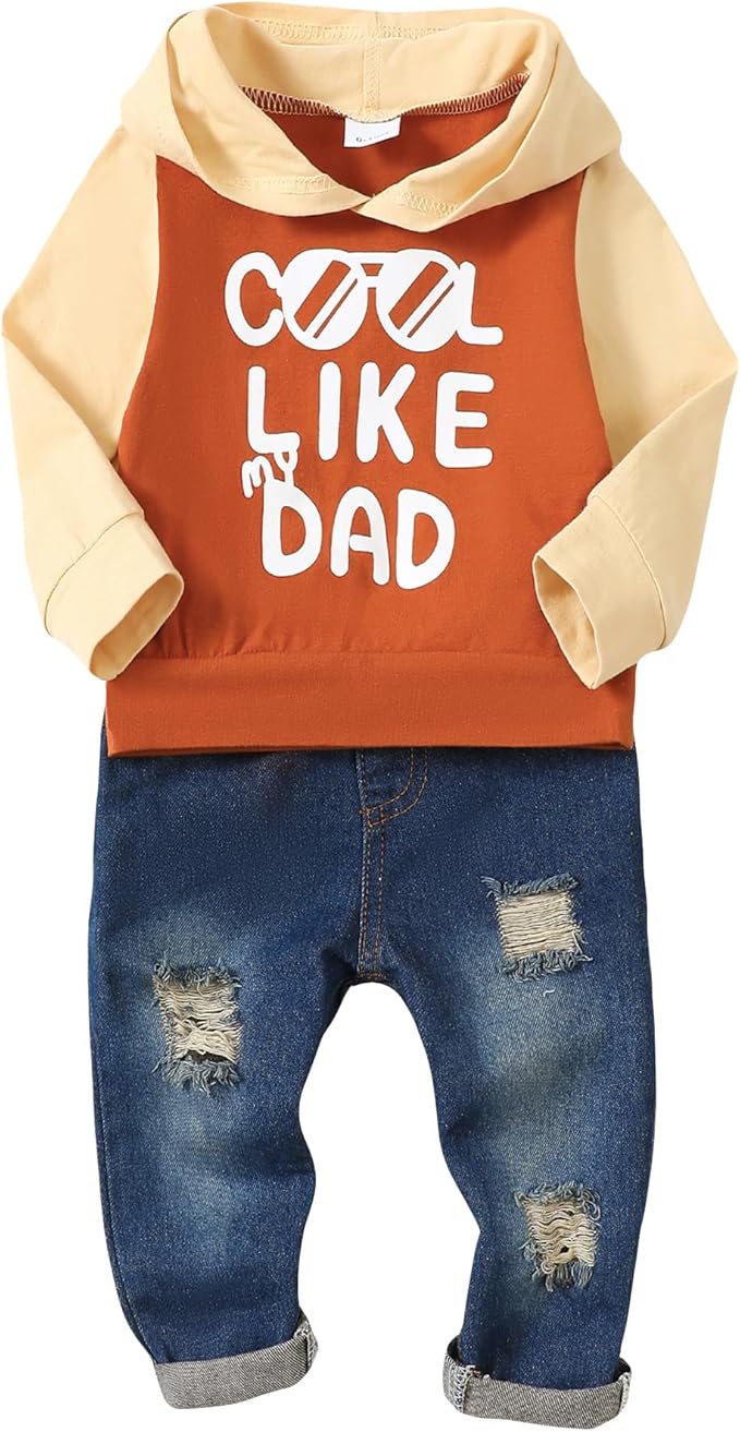 NZRVAWS Baby Boy Clothes Toddler Boy Outfit 2 3 4T 6 12 18 24 Month Fall Winter Hoodie Ripped Jeans Clothing