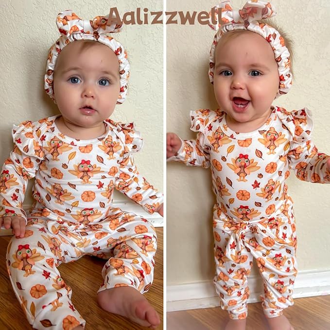 Aalizzwell Preemie Newborn Infant Baby Girls Clothes Ribbed Romper Bodysuit Pants Set Fall Winter Outfits
