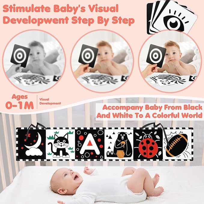Baby Toys for 0-6 Months, High Contrast Black and White Sensory Toys for Newborn 0-6 M, Rattle Teether Tummy Time Audio Visual Stimulation Learning Activity for 0-12 Months, Baby Boy Girl Gifts 10 Pcs