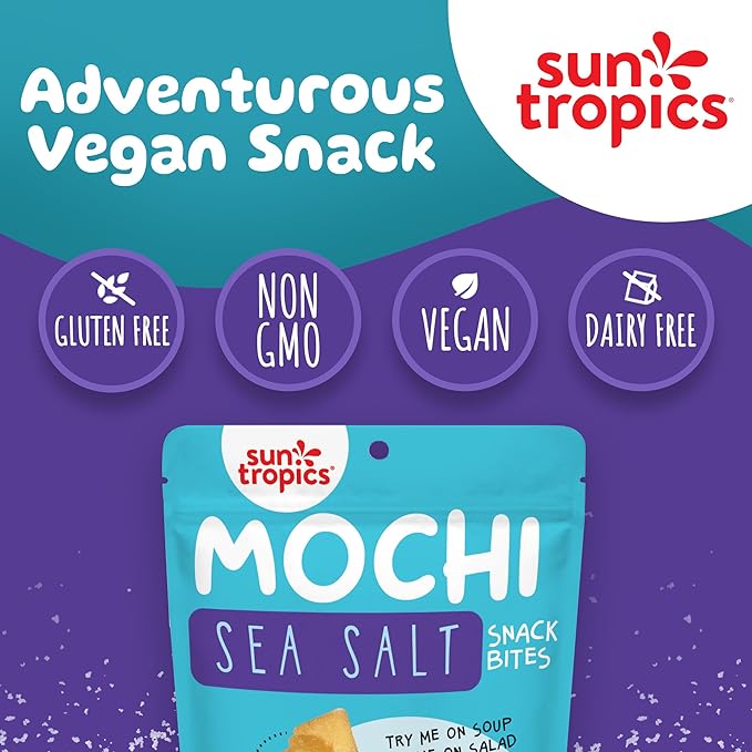 Sun Tropics Mochi Snack Bites, Sea Salt Flavor- 3.5 oz (6 Pack) | Crispy Crunchy Mochi Bites, Rice Nuggets | Mochi Puff Rice Crackers- Gluten Free & Dairy Free- No MSG Added | Asian Rice Snacks