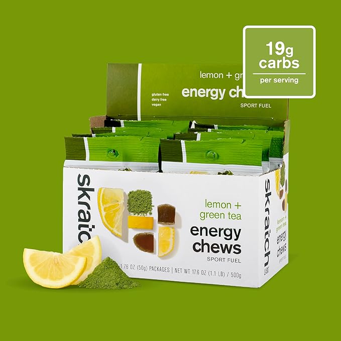 Skratch Labs Energy Chews | Gummies for Running, Cycling, and Sports Performance | Gel Alternative | Matcha + Lemon (10 Pack) | Gluten Free, Vegan
