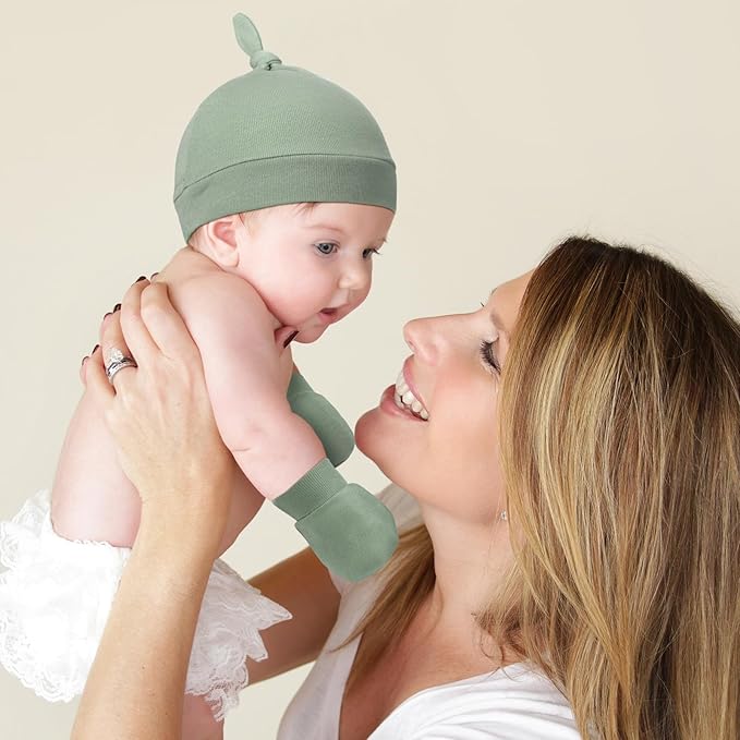 Toulite 10 Set Newborn Baby Socks Hat and Mittens Soft Ankle Sock Newborn Beanie Mitten for Boys Girls Infant