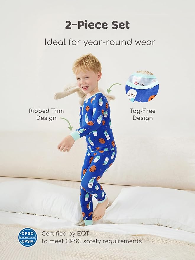 PATPAT Bamboo Viscose Pajama Sets for Toddler Boys & Girls Baby Kids, Ultra-soft Snug fit Pjs Sleepers for Birthday Holiday