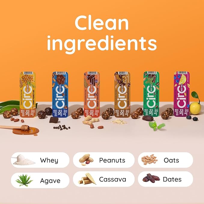 CirC Energy Bites - 12 Pack Peanut Chocolate Chip Gluten Free Protein Balls - 10g Protein, Whole Grains, Nuts & Fruit - Portable Healthy Snacks for Adults & Kids, 5 Piece Resealable Packs