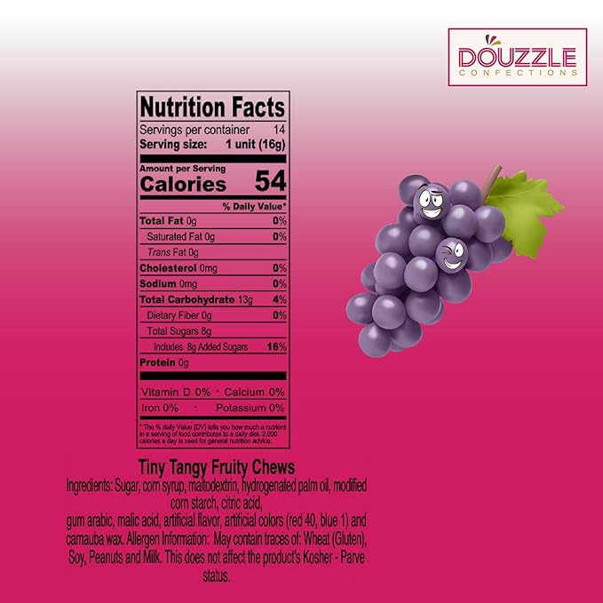 DOUzzle Back To School Oodles Grape Tiny Tangy Fruity Chews Mix (12 Count, 1 Pack) Individually Wrapped, Party Favor, Goodie Bag & Pinata Filler - Kosher Parve