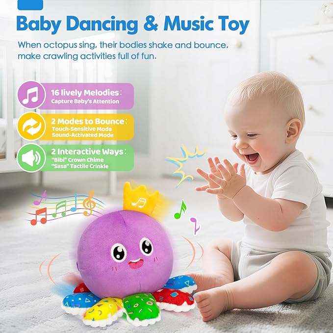 GMAOPHY Baby Toys 6-12 Months,Musical Crawling Octopus Plush Toy,Sensory Toys for Infants,Birthday Boy 7 8 9 10 12-18 Month,Tap and Voice Interaction,Walking Bouncing Learning Tummy Time Toy