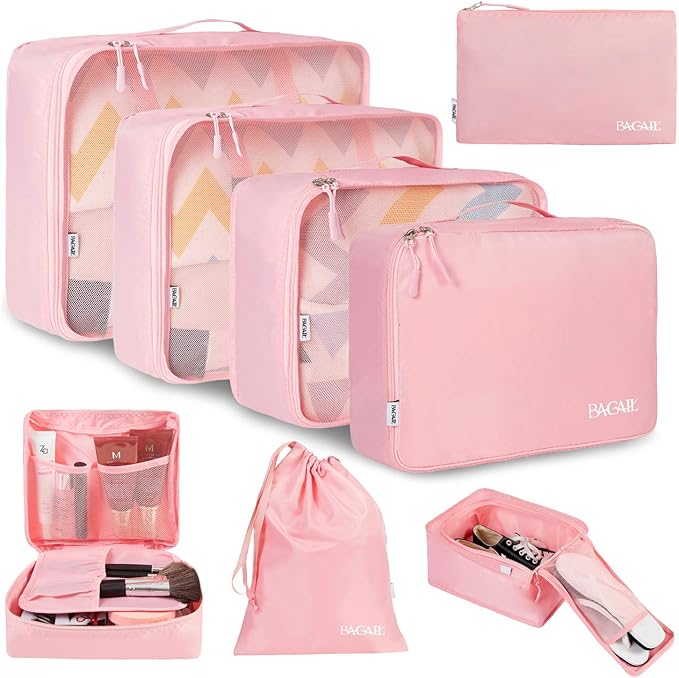 BAGAIL 8 Set Packing Cubes Luggage Packing Organizers for Travel Accessories (Blush Pink)