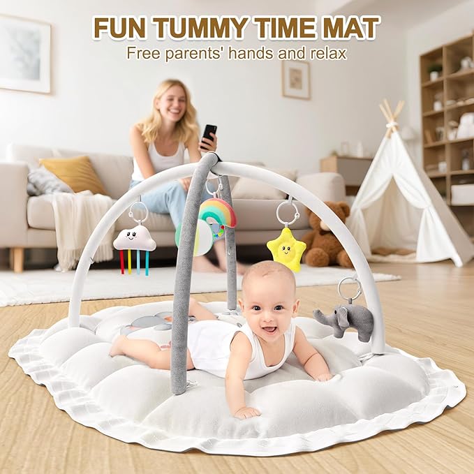 OCATO Baby Play Mat Gym: Baby Play Gym Tummy Time Mat Thick Large Baby Activity Center from Newborn to Toddler Skills Development Baby Essentials Baby Shower Gifts Boy Girl for Babies 0-6-12 Months
