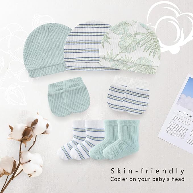 Baby Girls Boys Hats Mittens and Socks Set Cotton Infant Caps Newborn Soft Gloves 0-6 Months