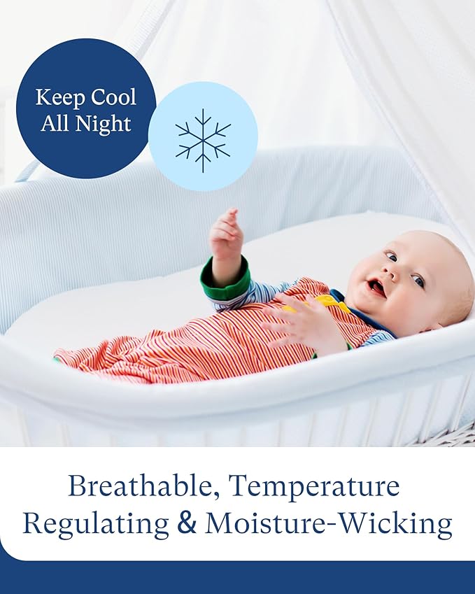 PurComfy Supersoft Fitted Bassinet Sheets, Premium Bamboo Viscose Cradle Sheets, Streachy Hypoallergenic Breathable Moses Basket Oval Rectangle Pad/Mattress Universal Fit for Halo, Dream on Me, 2-Pack