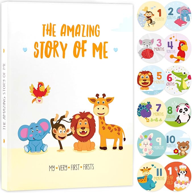 Baby Memory Book for Boy or Girl | First 5 Years Keepsake Journal Baby Book to Record Milestones and Photos | Gender Neutral Scrapbook for Newborn Babies with 12 Monthly Stickers
