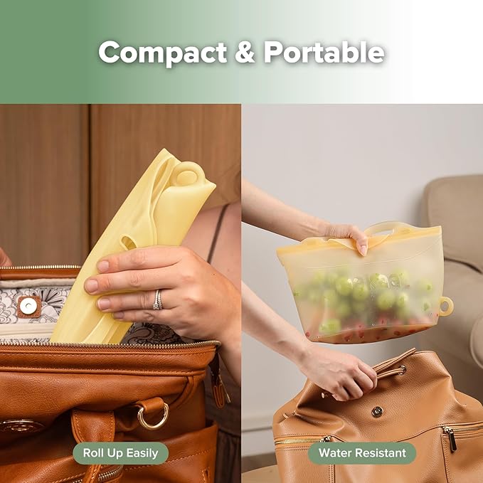 Haakaa Silicone Microwave Steamer & Steriliser Bag,70oz/2000ml Large Capacity Reusable Steaming Bags for Baby Bottles,Breast Pump/Accessories/Pacifiers/Teethers,Great for Home&On-The-Go,Pineapple/2PCS