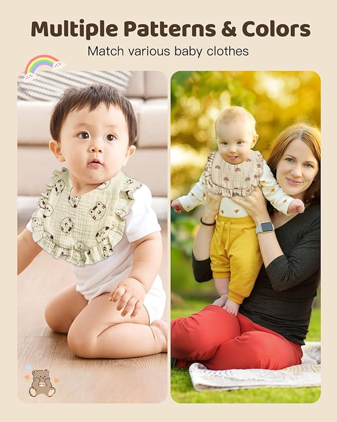 Lictin 8-Pack Muslin Baby Bibs - Bandana Drooling and Teething Bibs, Unisex Cotton