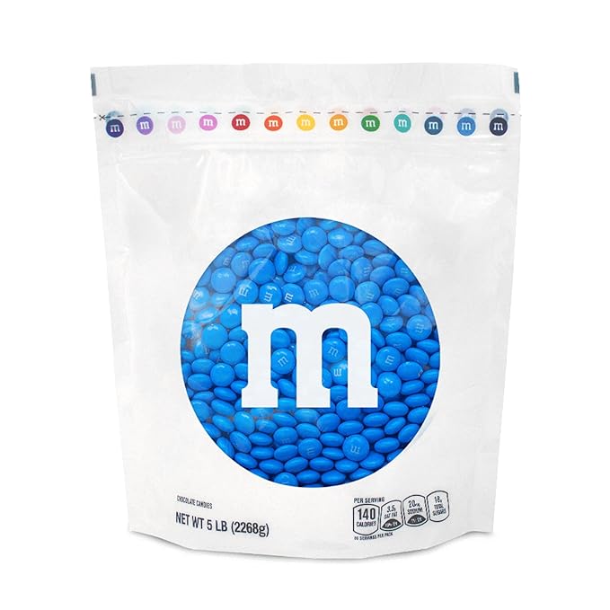 M&M’S WORLD Blue Candy Bulk - Milk Chocolate Candy, 5 lbs Resealable Pack for Graduation, Wedding, 4th of July, Birthdays, Party Favors, Boy Baby Showers, Gender Reveal Ideas, Easter and more