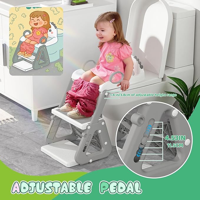 Potty Training Seat, Upgrade 2 in 1 Potty Training Toilet with Step Stool Foldable Toddler Toilet Seat for Kids Boys Girls Toddler Potty with Splash Guard Anti-Slip Pad Adjustable Ladder & Seat Height