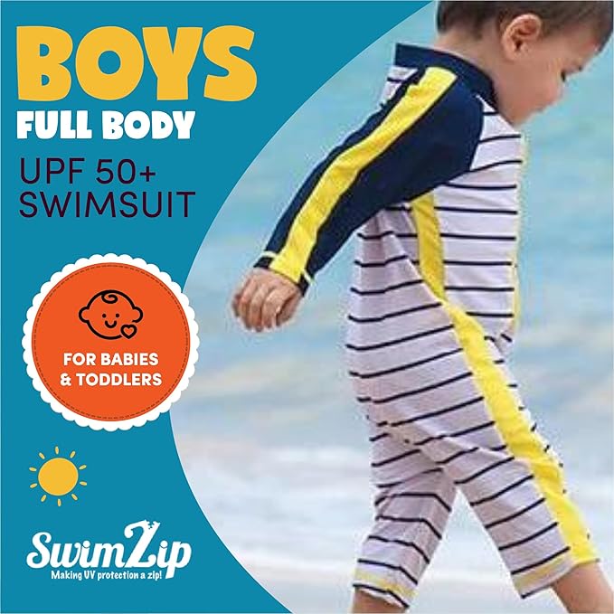 SwimZip Boys' Long-Sleeve UPF 50+ Swimsuit for Baby, Toddler, & Little Boys
