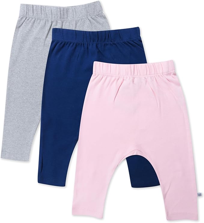 HonestBaby Unisex-Baby Multipack Harem Pants Roomy Fit Pull on Bottoms 100% Organic Cotton for Baby Boys, Girls