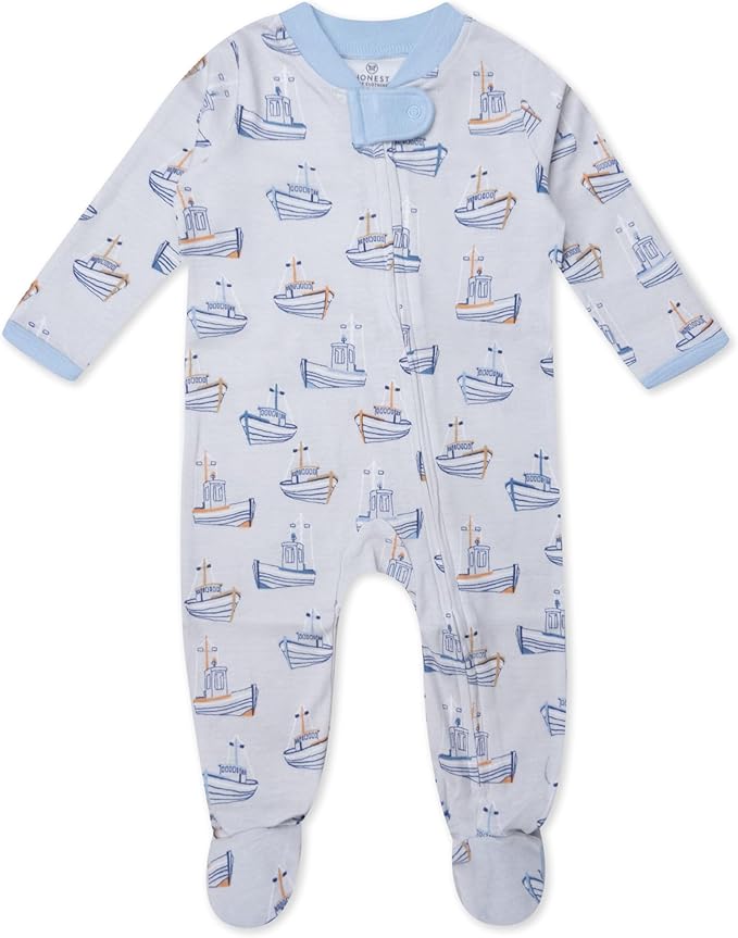 HonestBaby Sleep & Play Footed One-piece Pajama Sleeper 100% Organic Cotton, Baby Boys