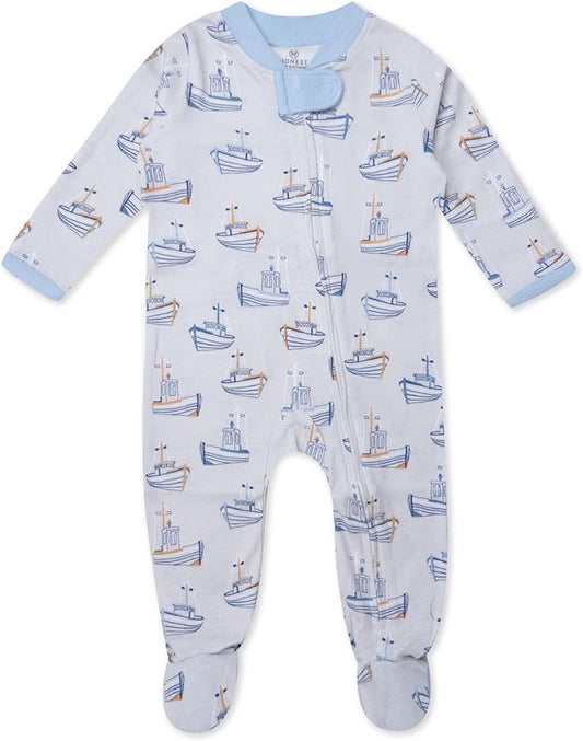 HonestBaby Sleep & Play Footed One-piece Pajama Sleeper 100% Organic Cotton, Baby Boys