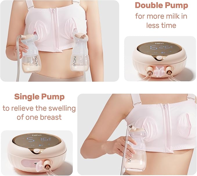 NCVI 8100 Double Electric Breast Pump Suitable for Large Nipples with 4 Modes|9 Levels, Anti-Backflow Milk Breastfeeding Pump with 24/28mm Silicone Flanges, Handheld Motor and LED Display, Ultra-Quiet