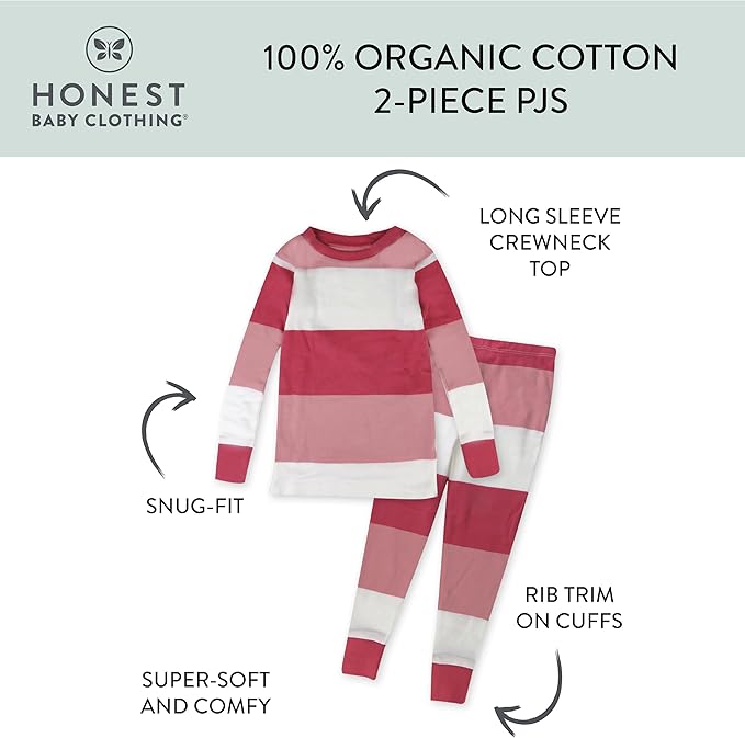 HonestBaby baby-girls 2-piece Pajamas Sleepwear Pjs 100% Organic Cotton for Baby, Toddler, Kids, Girl