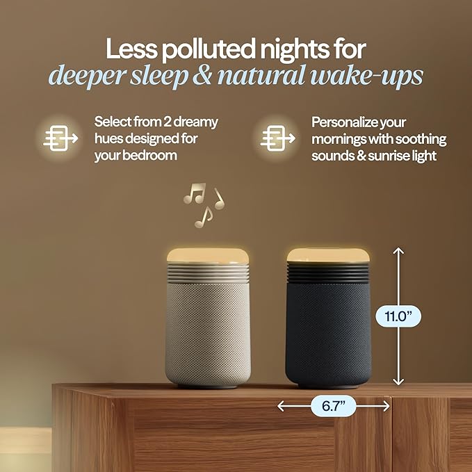 BLUEAIR Purifier for Bedroom - Mini Restful - Sunrise Clock with HEPASilent Filtration and Wake Up Light - Cleans Air and Supports Circadian Rhythm - USB-C and App Connectivity