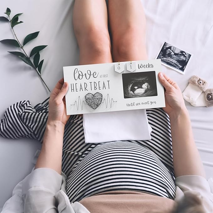 Baby Sonogram Picture Frame with Countdown Weeks - Standard 4"x3" Ultrasound Photo - Pregnancy Announcements Ideas - Gender Reveal Baby-Shower Gift - New Mom Expecting Parents to Be Keepsake Gifts
