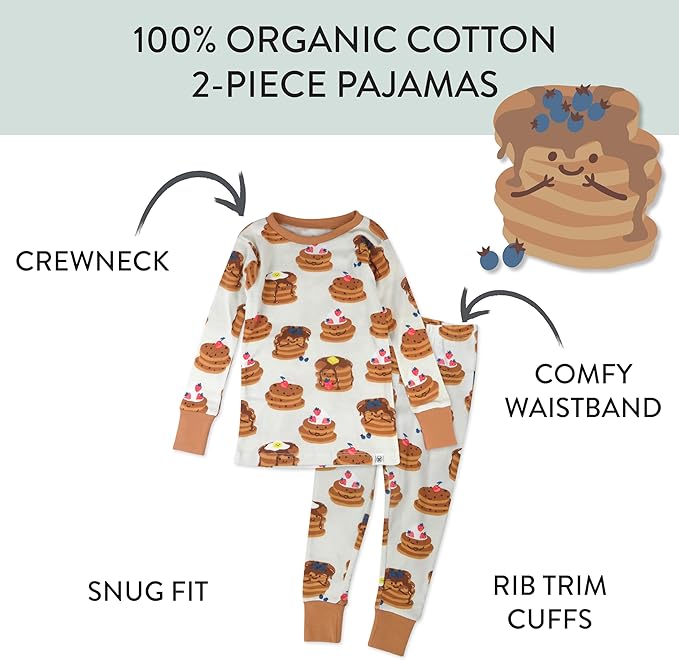 HonestBaby 2-Piece Pajamas Sleepwear Pjs 100% Organic Cotton for Baby, Toddler, Kids, Boy