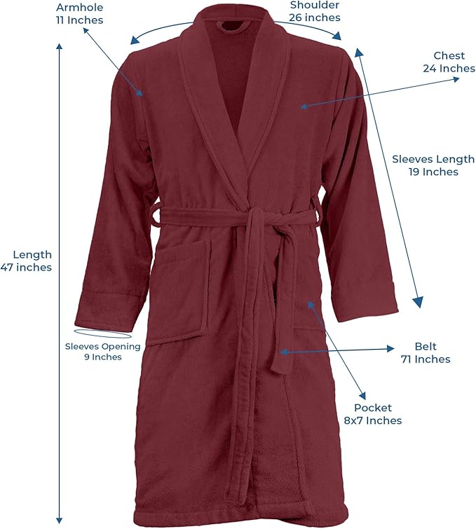 DAN RIVER Premium Cotton Terry Robes for Women and Men, Ultra Soft bathrobe with Adjustable Waist Belt and Pockets Pack of 1