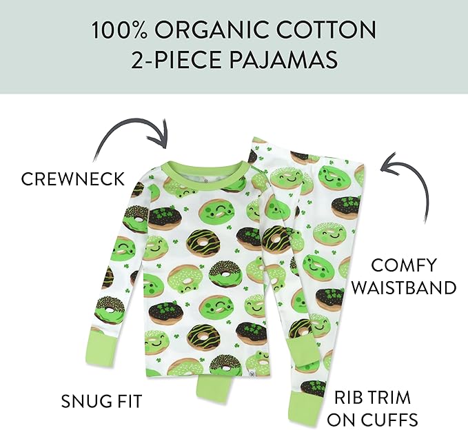 HonestBaby unisex-baby Celebration 2-piece Pajamas Sleepwear Pjs 100% Organic Cotton for Baby, Toddler, Kids