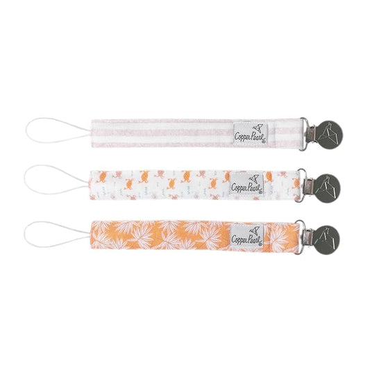 Copper Pearl Pacifier Clip 3-Pack: Premium Knit Binky Clips for Baby Girls and Boys - Stylish Stainless Steel Pacifier Holder Clip - Baby Pacifier Clips for No More Floor Drops - Tide