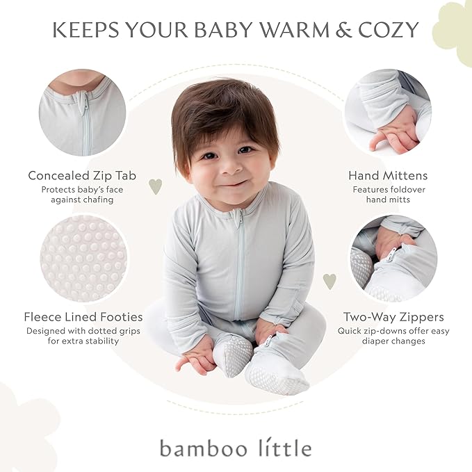 Bamboo Little Soft Baby Footie Pajamas, Baby Clothes, Newborn Sleepers, 95% Viscose and 5% Spandex, 0-24 Months