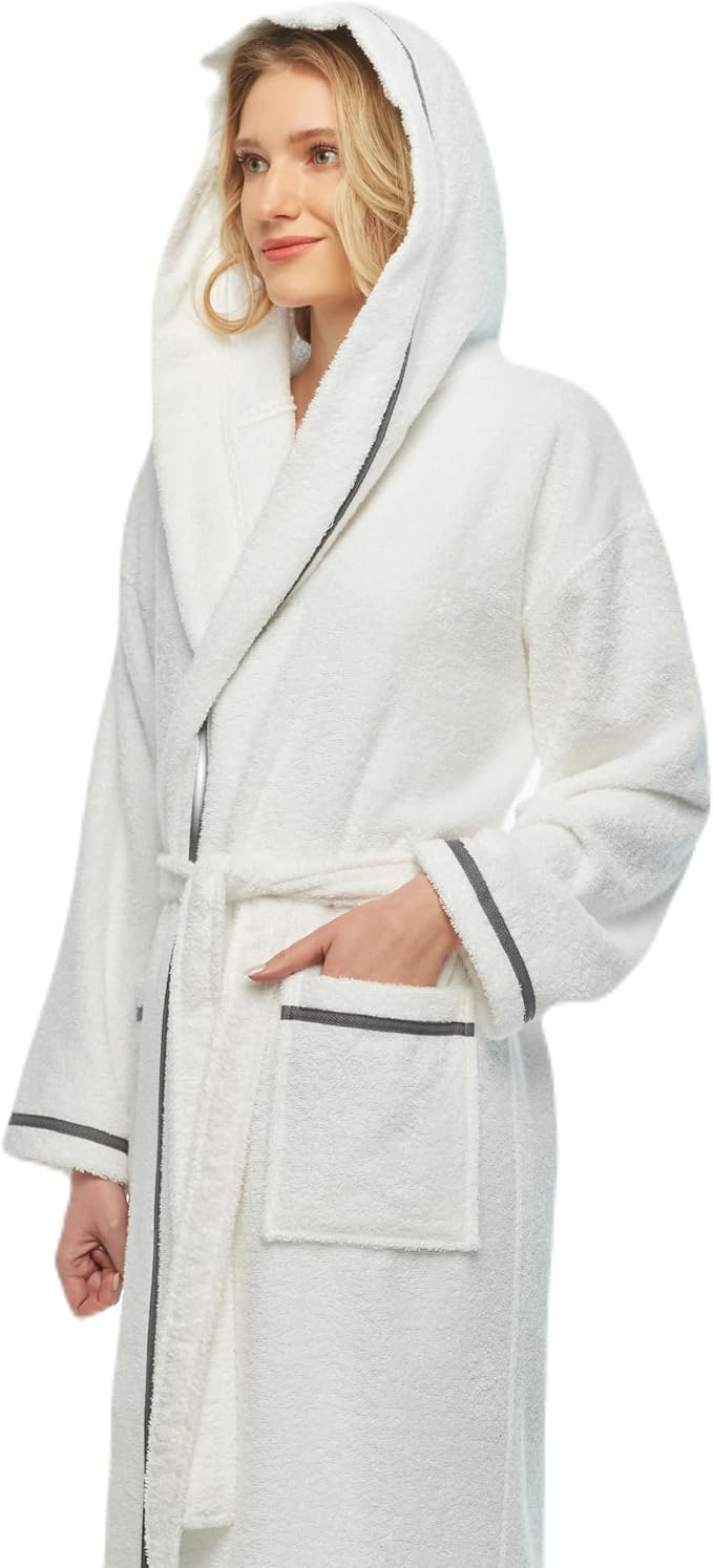 Arus Women's Hooded Classic Bathrobe Turkish Cotton Robe with Full Length Options
