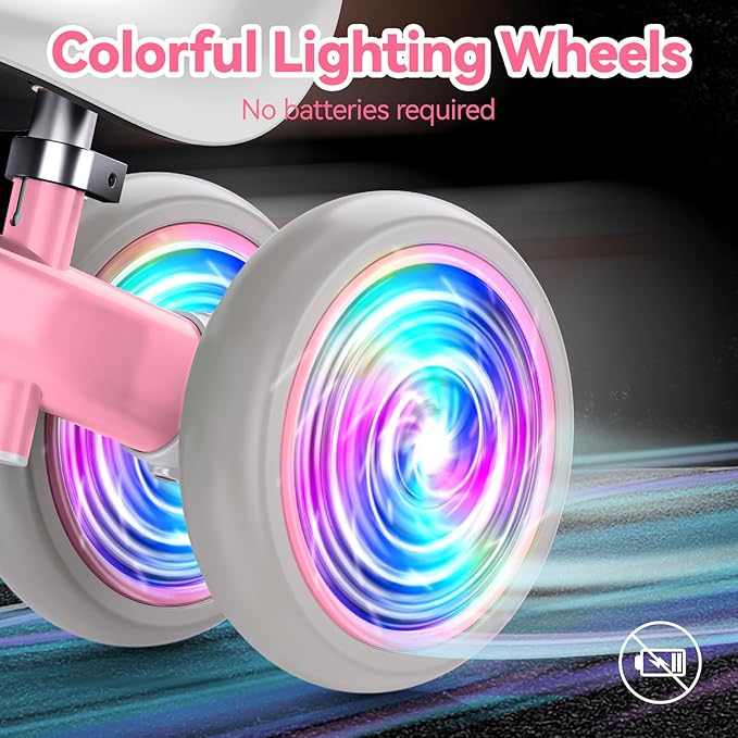 Liberry Light Up Baby Balance Bike 1 2 Years, Ride Toys with Adustable Seat for Girls, First Birthday Gift for Toddlers, Pink