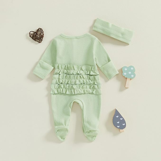 Fanvereka Newborn Infant Baby Girl Fall Outfit Romper 3 6 12 Months Girls Long Sleeve Full Length Zipper Footie Headband