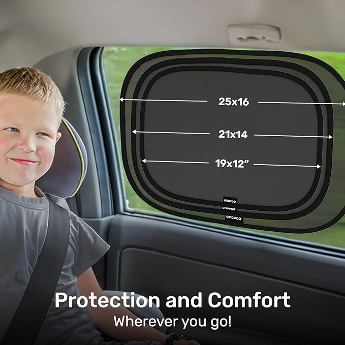 Enovoe Car Window Shade for Baby - (4 Pack) - XL - 25" x 16" - Cling Car Sun Shade for Windows - Sun, Glare and UV Rays Protection for Your Child