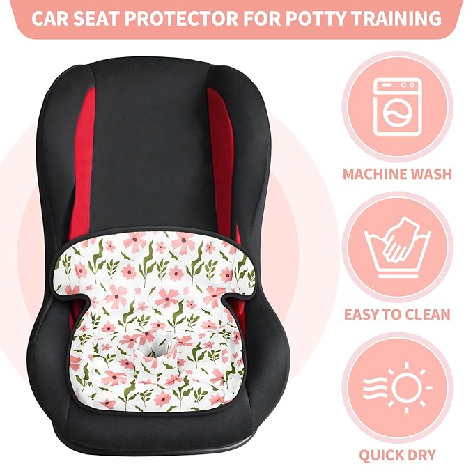 2 Pack Floral Car Seat Protector for Potty Training Waterproof Piddle Pad Cover from Spillages Nappy Leaks Toilet Training Anti Slip Backing Strollers Carseat Liner for Toddlers Babies