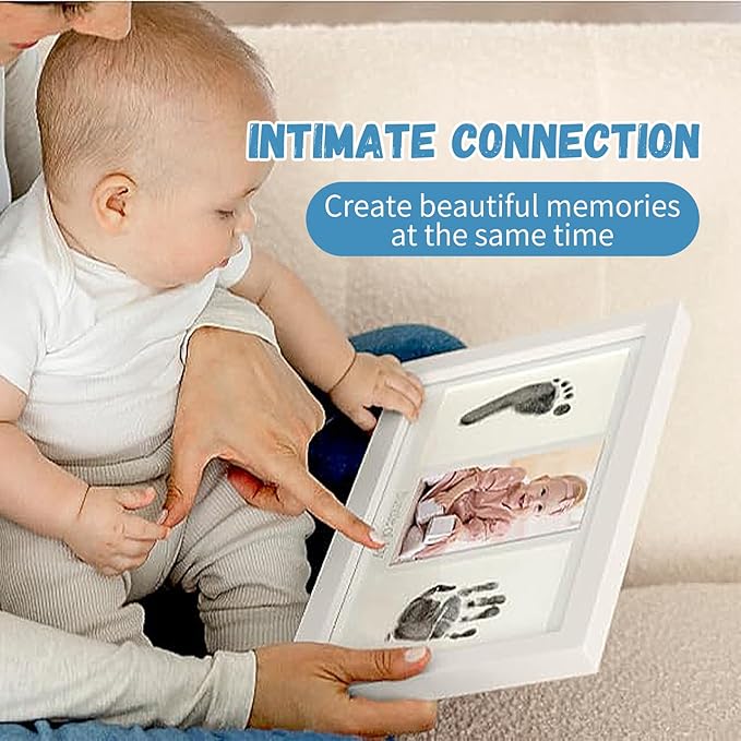 Inkless Baby Hand and Footprint Kit - No Mess Ink Pad for Handprint Girl - Clean Touch Dog Paw Print Kit, Personalized Baby Shower Gifts, Nursery Newborn Keepsake Frame(Alpine White)