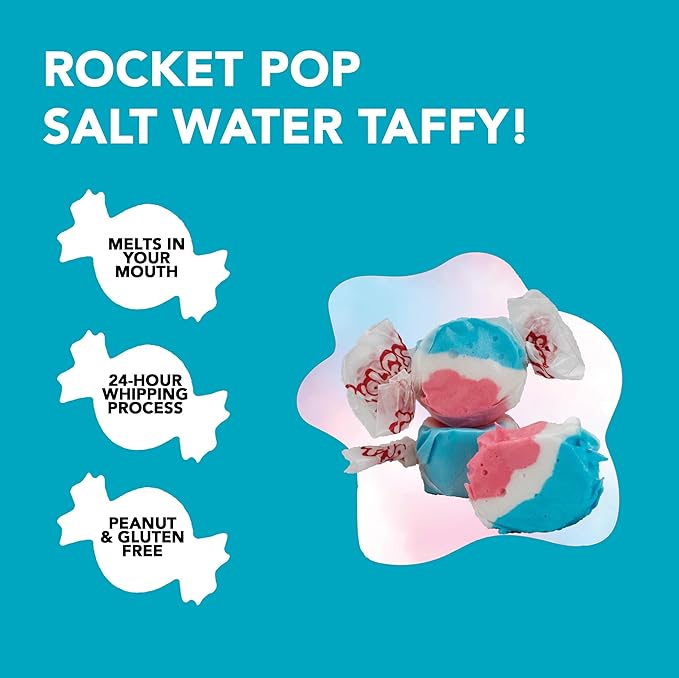 Taffy Town Saltwater Taffy - Rocket Pop | Gourmet | Nougat-Style Candy | Soft & Delicious | Summer Snack Treats | Party Good Candies | 2.5lbs