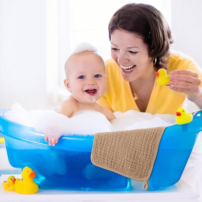 Tallew 8 Pack Baby Bibs and Muslin Burps for Baby Boy Girl Drooling and Teething 20" x 10" Burp Cloths Absorbent Rag Soft Cotton Bibs for Newborn Toddler Infant 0-24 Month Essentials(Brown Series)