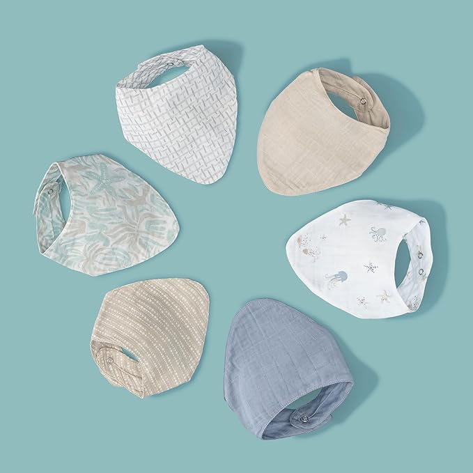 Crane Baby Bib Set, 100% Cotton Baby Bibs, Set of 3 Sea Life Cotton Muslin Bibs, Bandana Bibs Baby Bibs For Eating, Baby Eating Essentials, Drool Bibs, Baby Boy or Baby Girl Gifts, Newborn Bibs