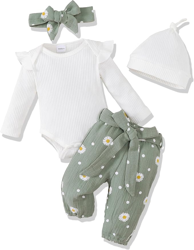 Renotemy Newborn Baby Girl Clothes Outfits Infant Romper Ruffle Floral Pants Cute Toddler Baby Girl Clothes Set