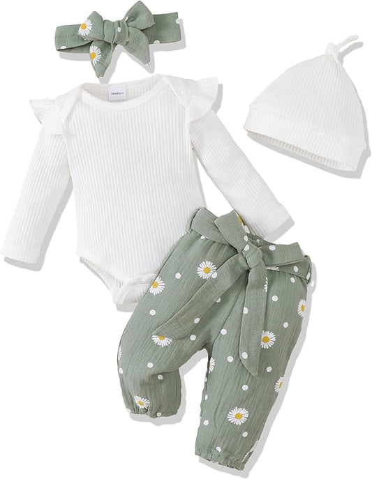 Renotemy Newborn Baby Girl Clothes Outfits Infant Romper Ruffle Floral Pants Cute Toddler Baby Girl Clothes Set