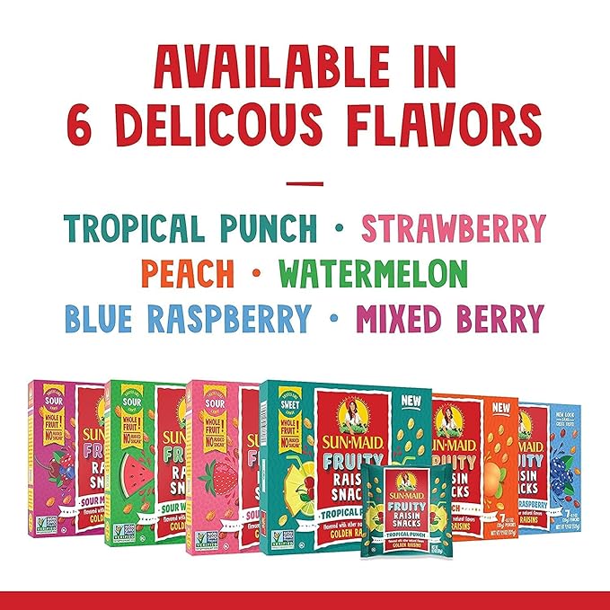 Sun-Maid Sour Strawberry Fruity Raisin Snacks - (200 Pack) 1.33 oz Pouches - Sour Strawberry Raisins - Dried Fruit Snack for Lunches and Snacks