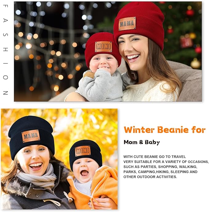 Parent-Child Beanie Hat,Mother & Baby Daughter/Son Winter Warm Knit Hat,Kids Soft Beanie Cap