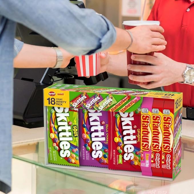 SKITTLES & STARBURST Variety Pack Full Size Chewy Candy Assortment, 37.05 oz, 18 Bars