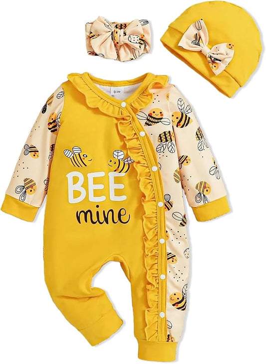 Preemie Newborn Baby Girl Clothes Infant Fall Winter Outfits Letter Floral One-Piece Romper+Jumpsuit