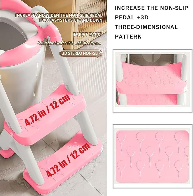 PandaEar Toilet Potty Training Seat with Step Stool Ladder, Comfortable Safe Potty Seat with Anti-Slip Pads Ladder & Bear Design for Kids Boys Toddlers -Pink