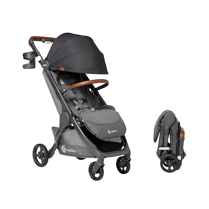 Ergobaby Metro+ Deluxe Compact Baby Stroller - Foldable, Lightweight Umbrella Stroller - Folds Down for Overhead Airplane Storage (Carries up to 50 lbs) - Car Seat Compatible - Skyline Shawdow
